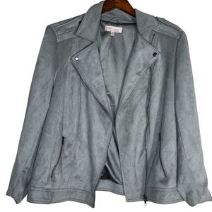 Philosophy Women's Gray Faux Suede Leather Moto Jacket